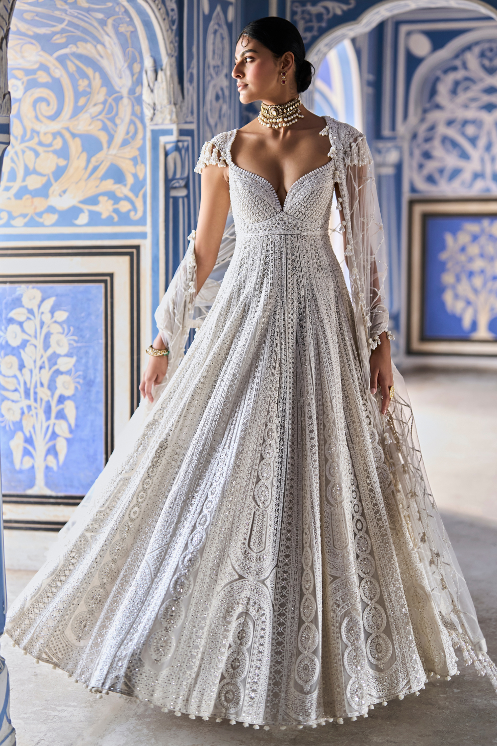 Seema Gujral - Cream Dori Anarkali Set  VAMA DESIGNS Indian Bridal Couture