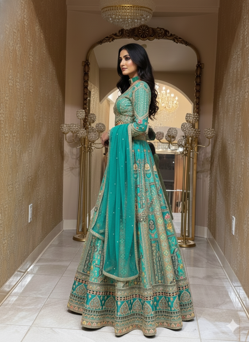 Teal Blue Designer Lehenga Set