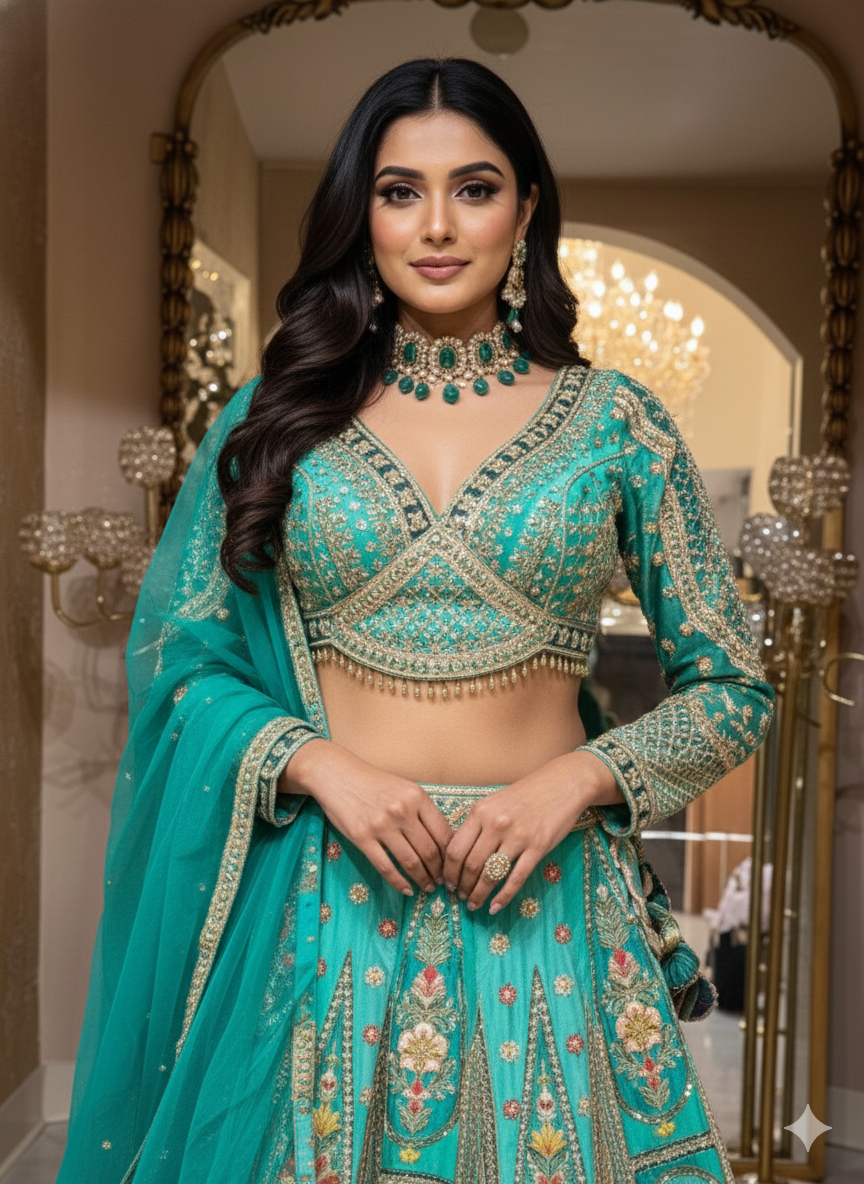 Teal Blue Designer Lehenga Set