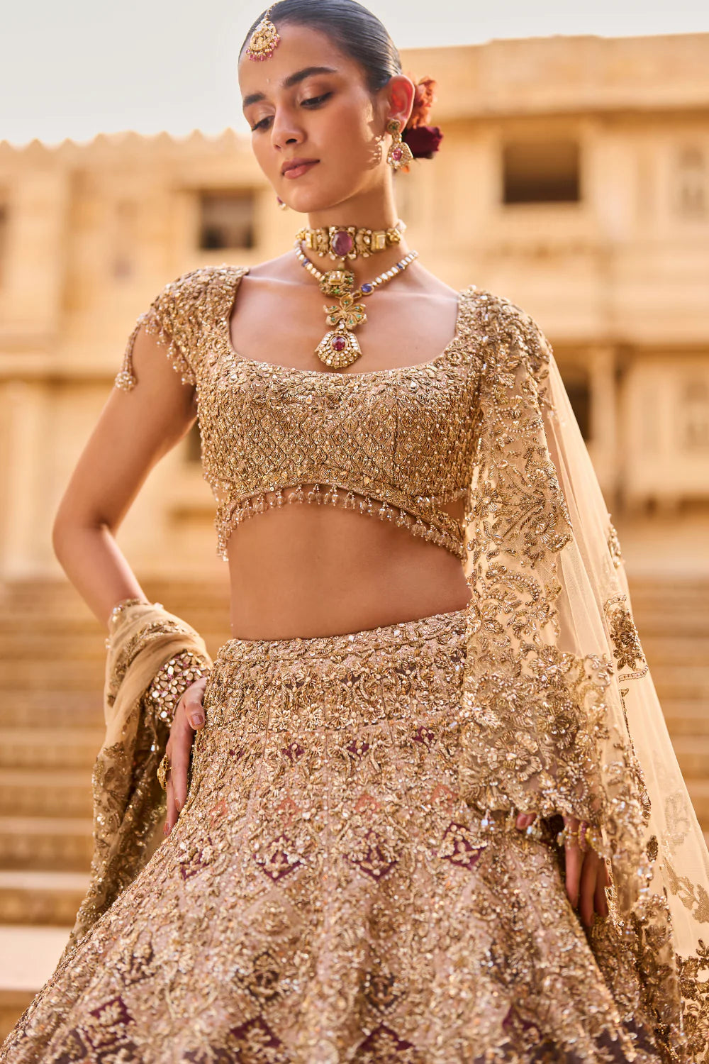 Seema Gujral - Light Gold Zardosi Lehenga