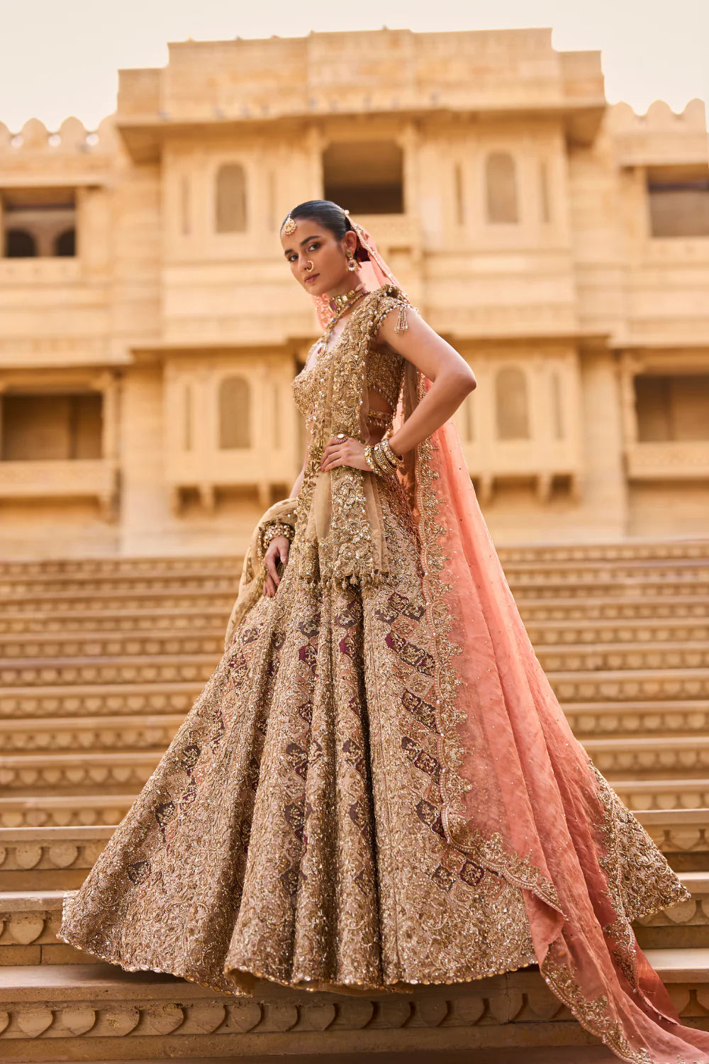 Seema Gujral - Light Gold Zardosi Lehenga