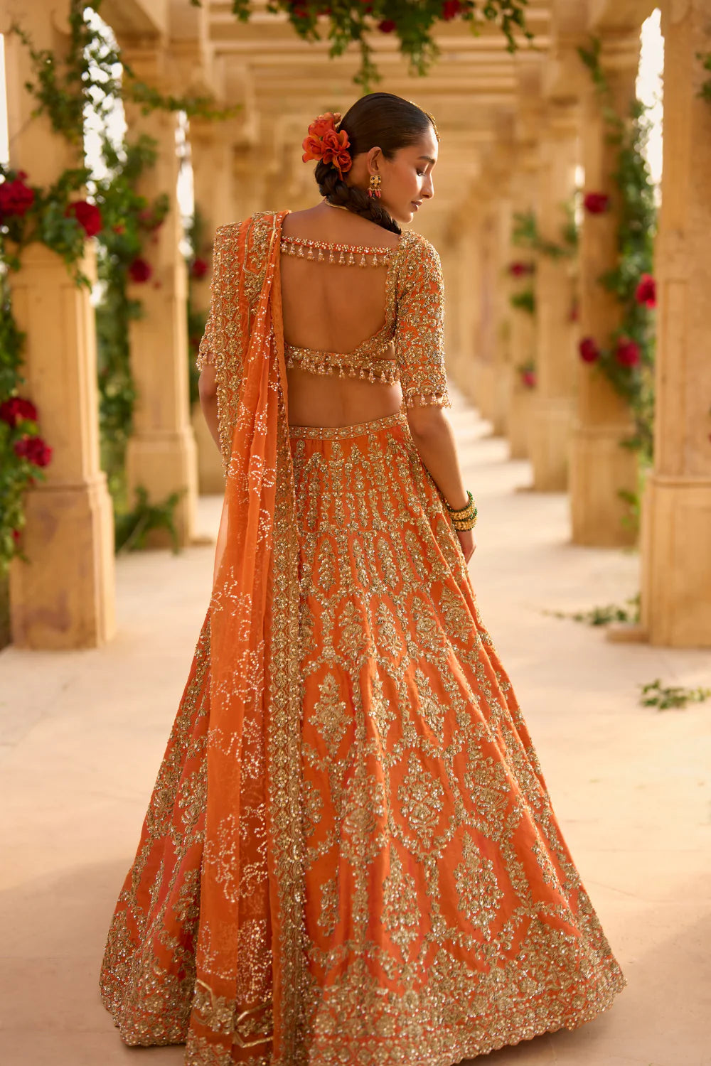 Seema Gujral - Burnt Orange Zardosi Lehenga Set