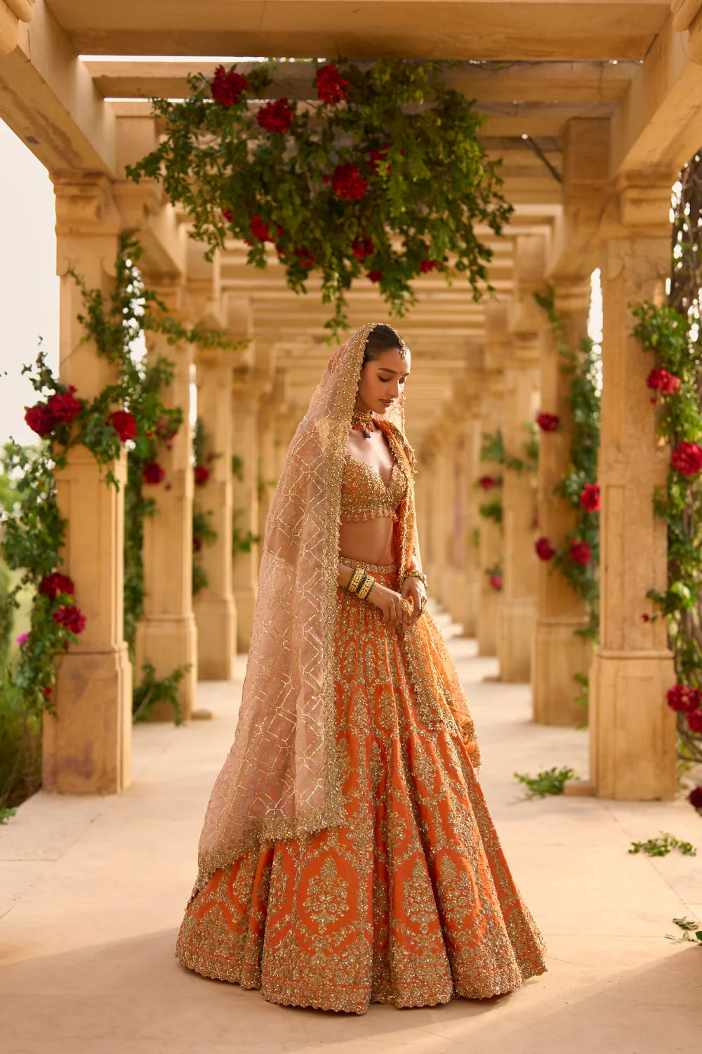 Seema Gujral - Burnt Orange Zardosi Lehenga Set