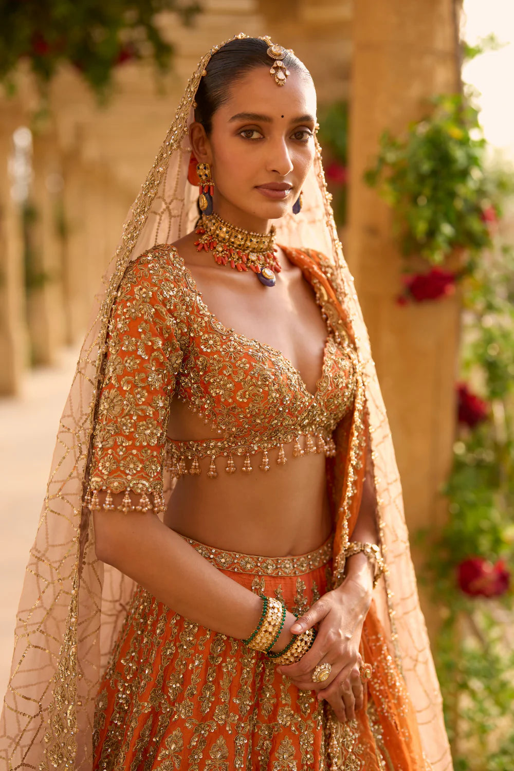 Seema Gujral - Burnt Orange Zardosi Lehenga Set