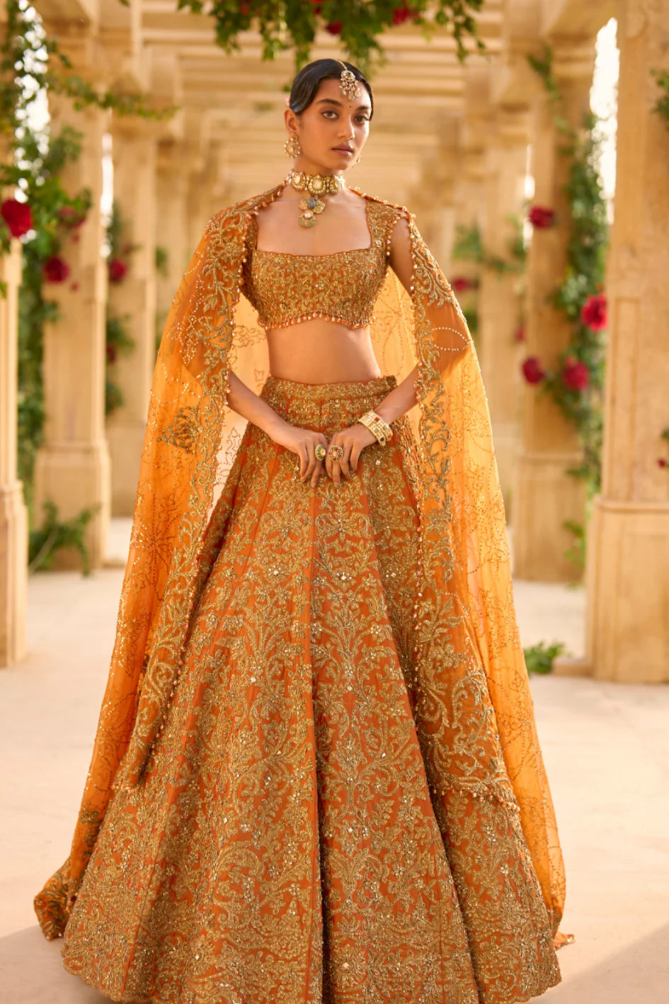 Seema Gujral - Rust Zardosi Lehenga Set