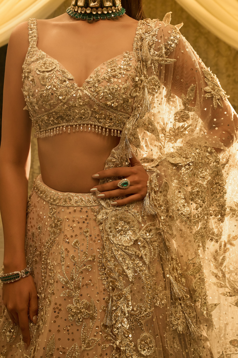 Seema Gujral - Nude Floral Lehenga Set