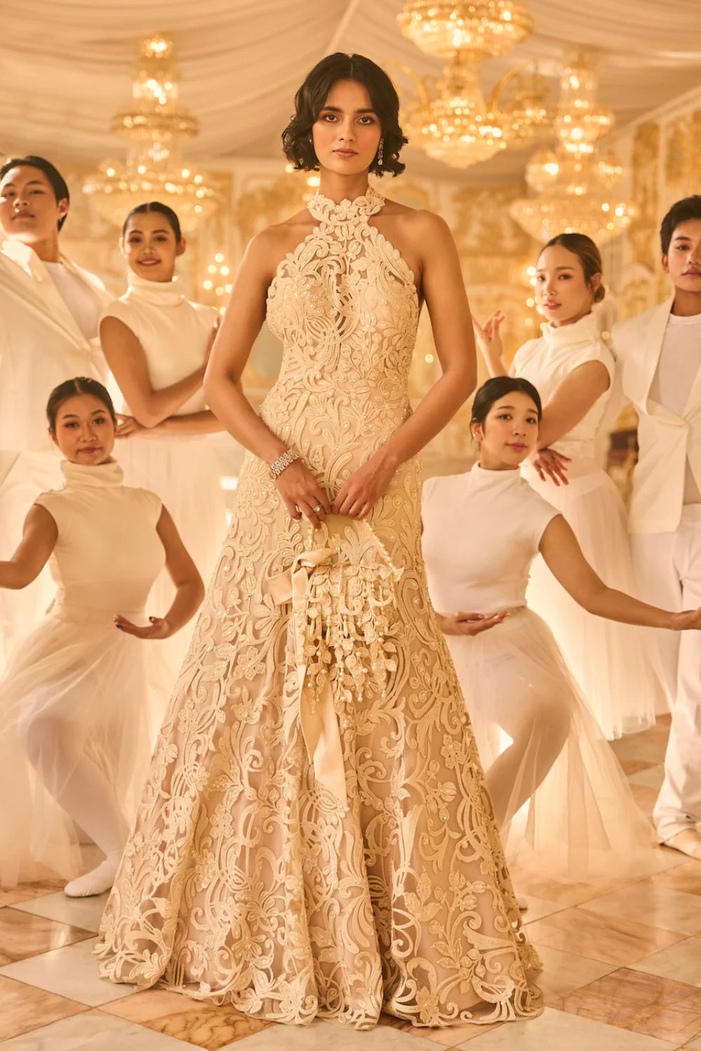 Seema Gujral - Nude Halter Neck Gown