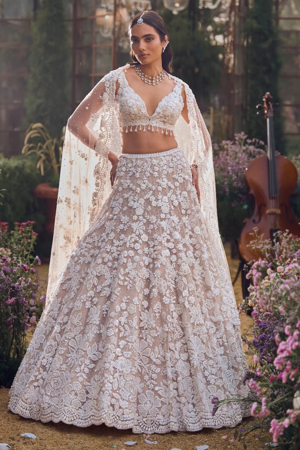 Seema Gujral - Nude Floral Lehenga Set
