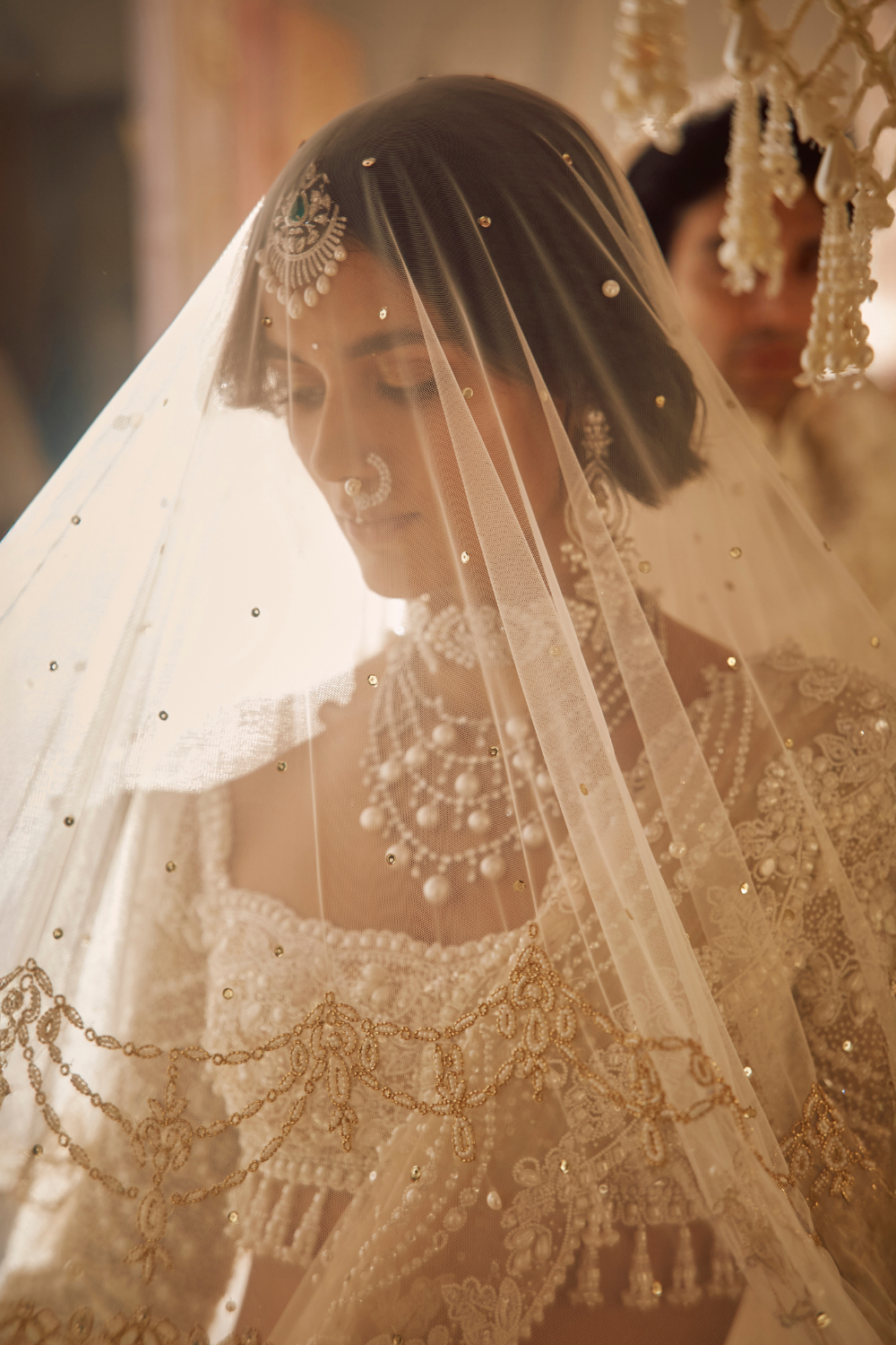 Seema Gujral - Nude Pearl Lehenga Set