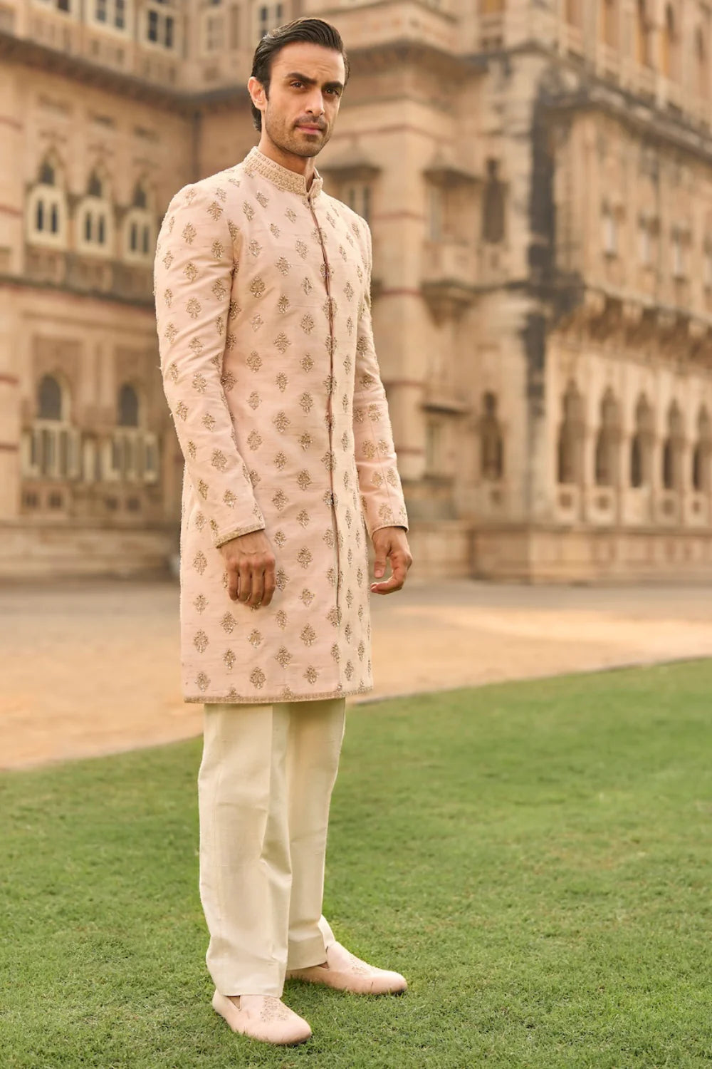 Seema Gujral - Powder Peach Dori Sherwani Set