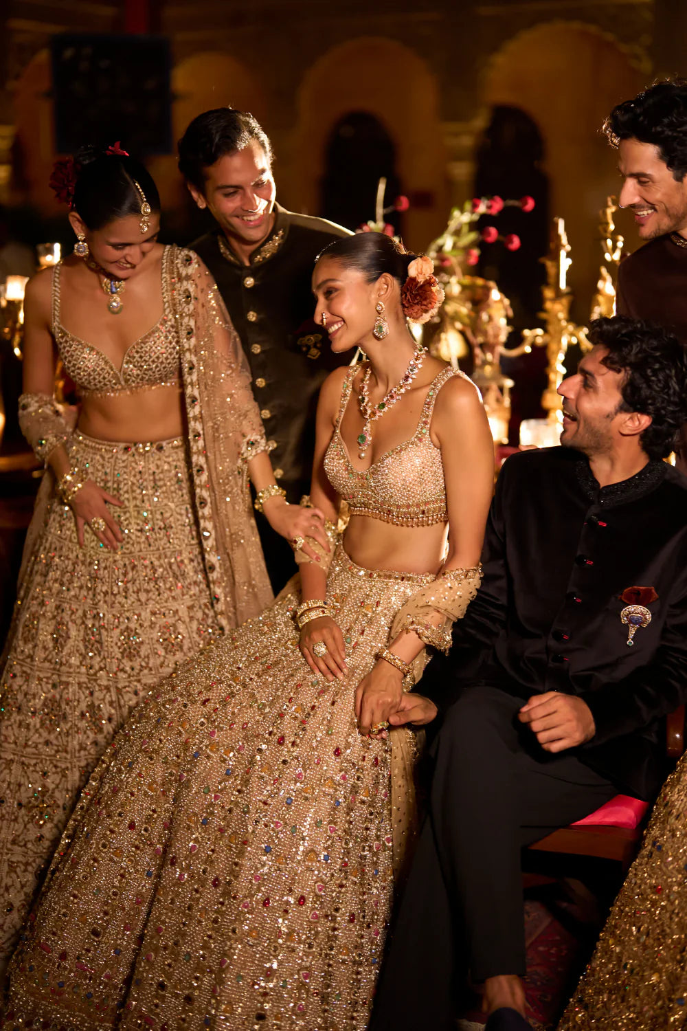 Seema Gujral - Multi-Coloured Stone &amp; Pearl Lehenga Set