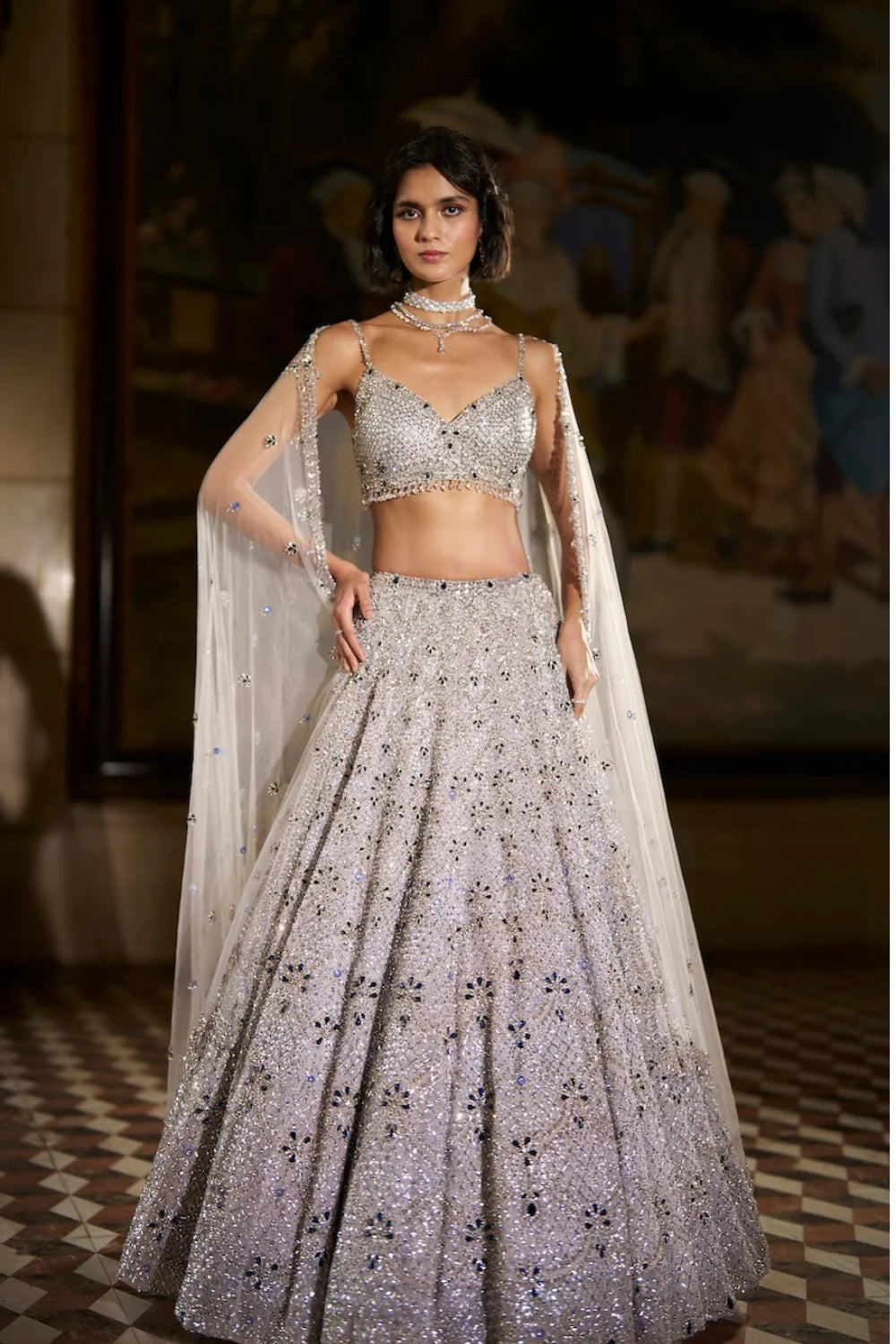 Seema Gujral - Blue Crystal Lehenga Set