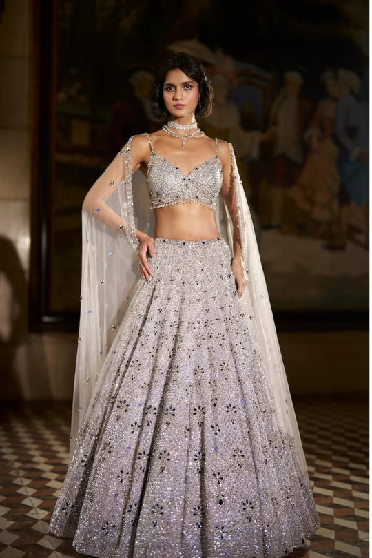 Seema Gujral - Blue Crystal Lehenga Set