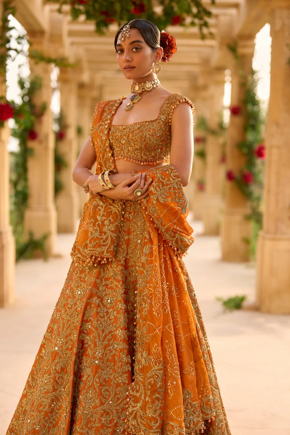 Seema Gujral - Rust Zardosi Lehenga Set