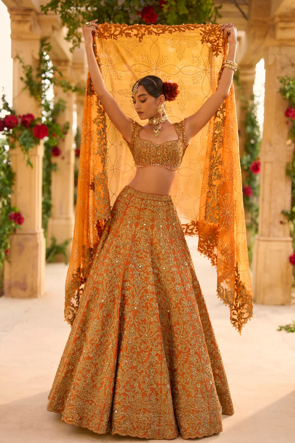Seema Gujral - Rust Zardosi Lehenga Set