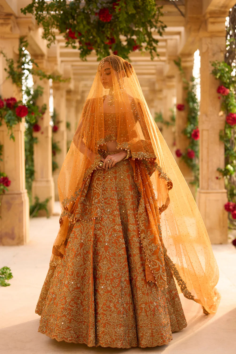 Seema Gujral - Rust Zardosi Lehenga Set
