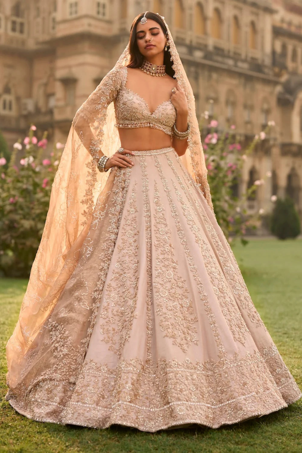 Seema Gujral - Rose Gold Lehenga Set