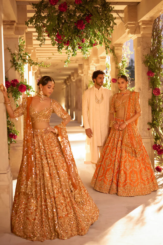 Seema Gujral - Burnt Orange Zardosi Lehenga Set