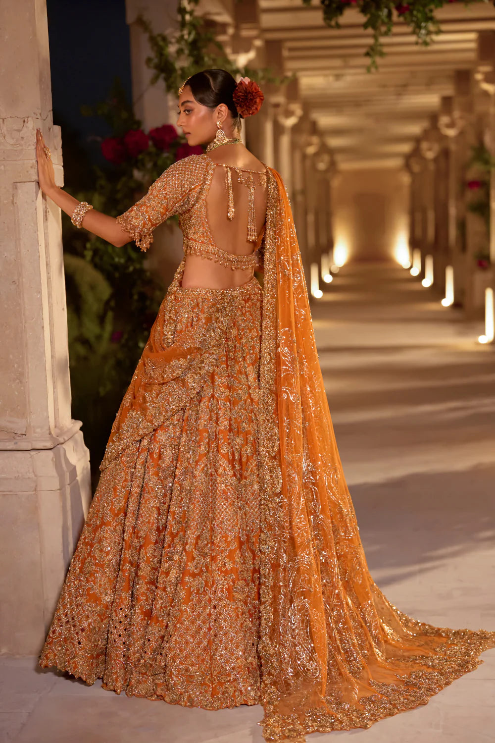 Seema Gujral - Rust Zardosi Cut Work Lehenga Set