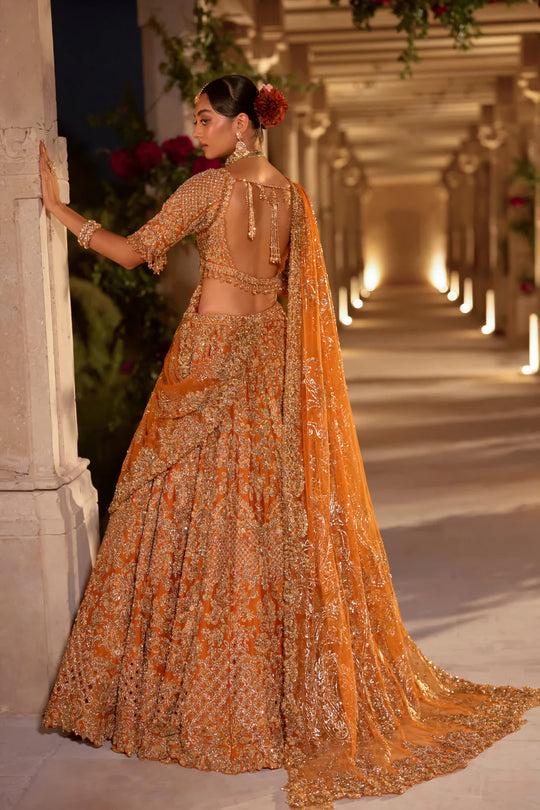 Seema Gujral - Rust Zardosi Cut Work Lehenga Set