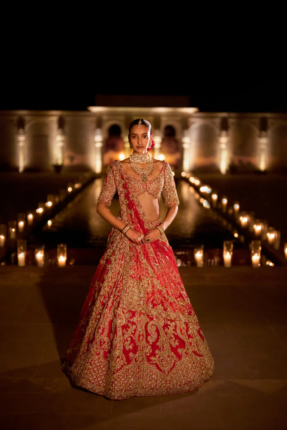 Seema Gujral - Red Zardosi Lehenga Set