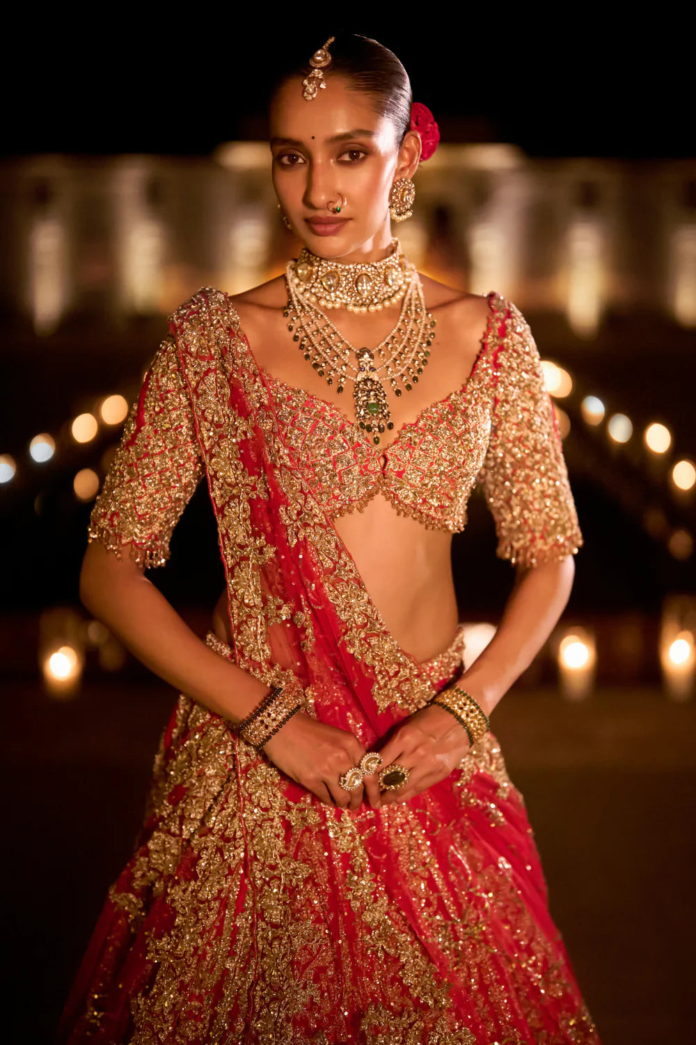 Seema Gujral - Red Zardosi Lehenga Set
