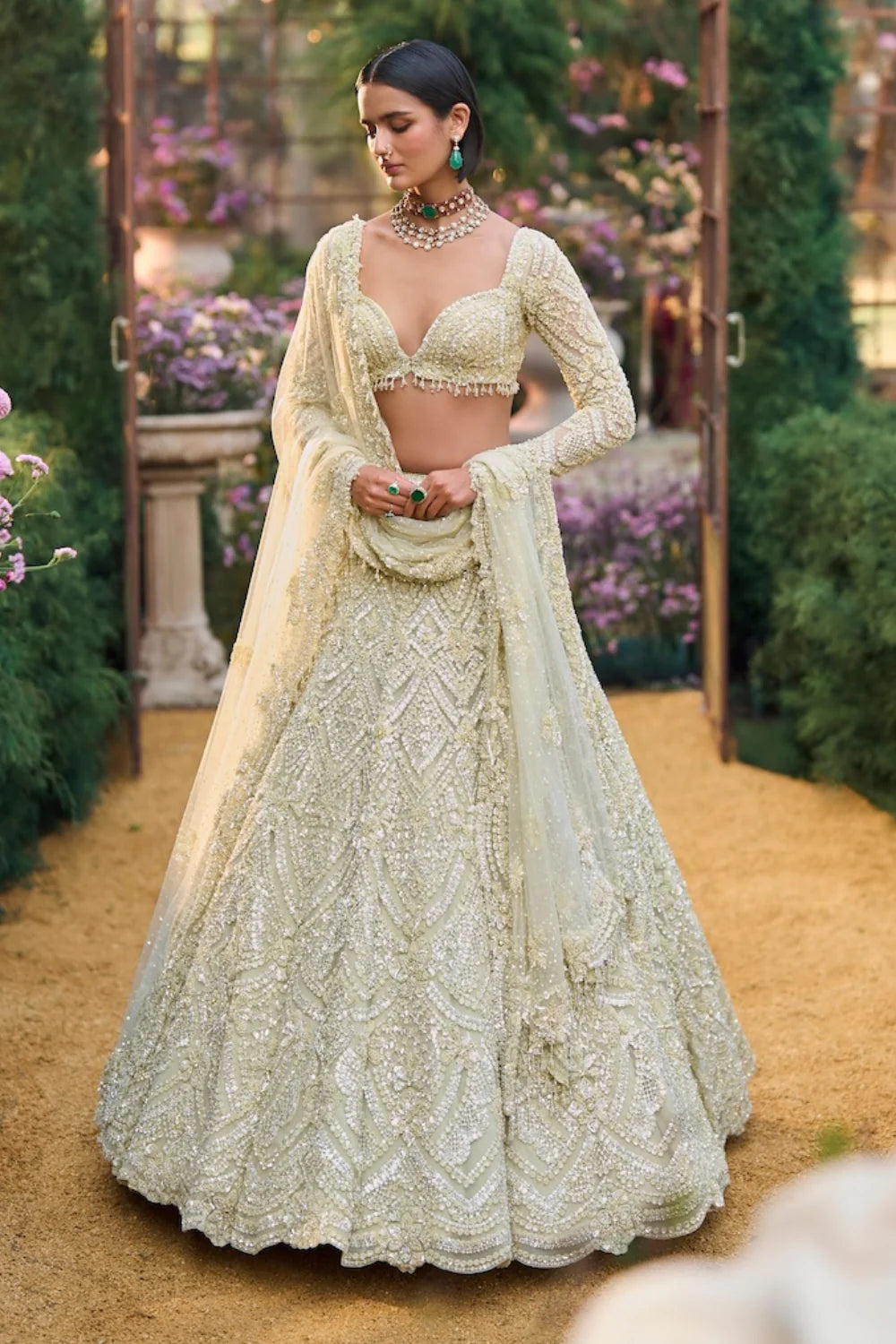 Seema Gujral - Sage Green Sequin Lehenga Set