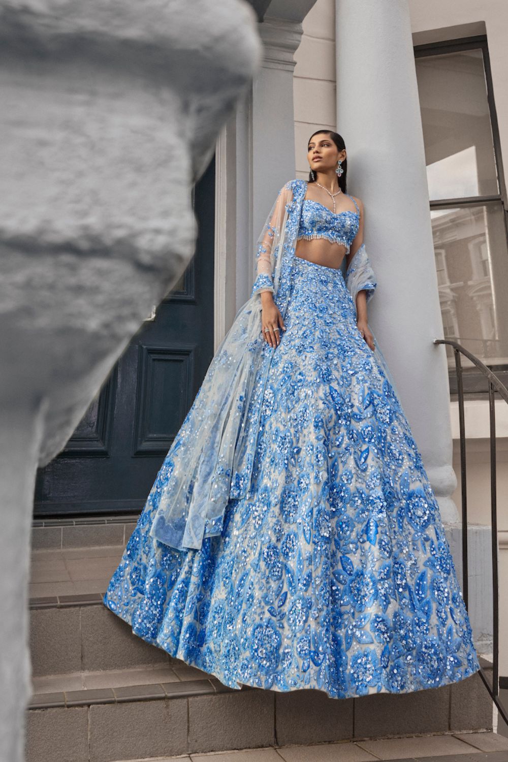Seema Gujral - Powder Blue Floral Lehenga Set