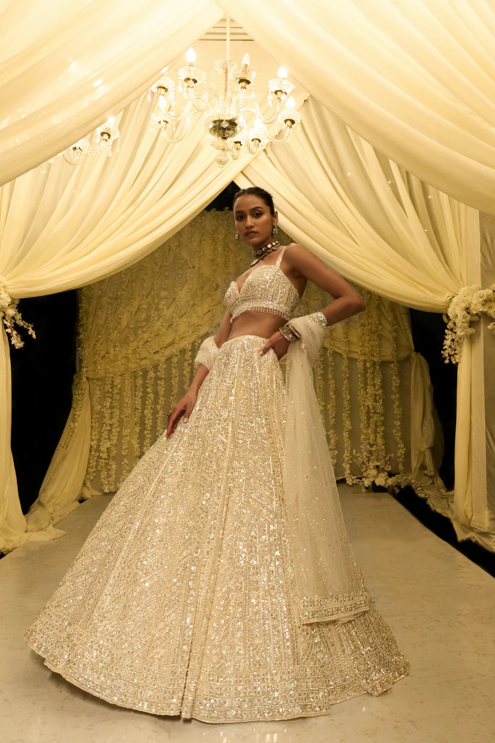 Seema Gujral - Ivory Sequin Lehenga Set