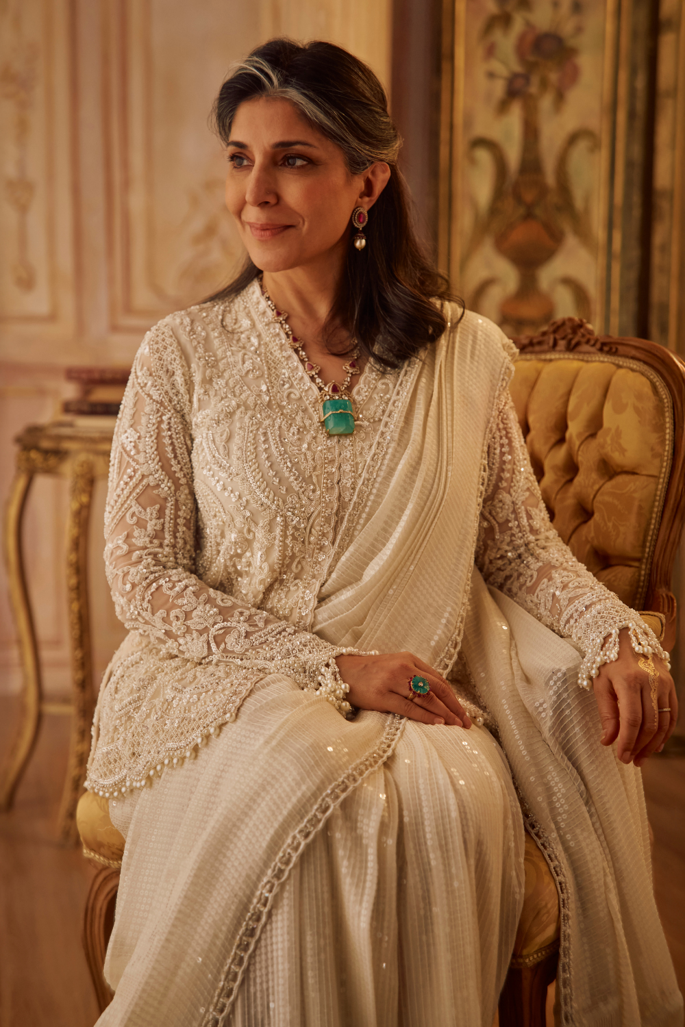 Seema Gujral - Pearl Jacket Saree Set