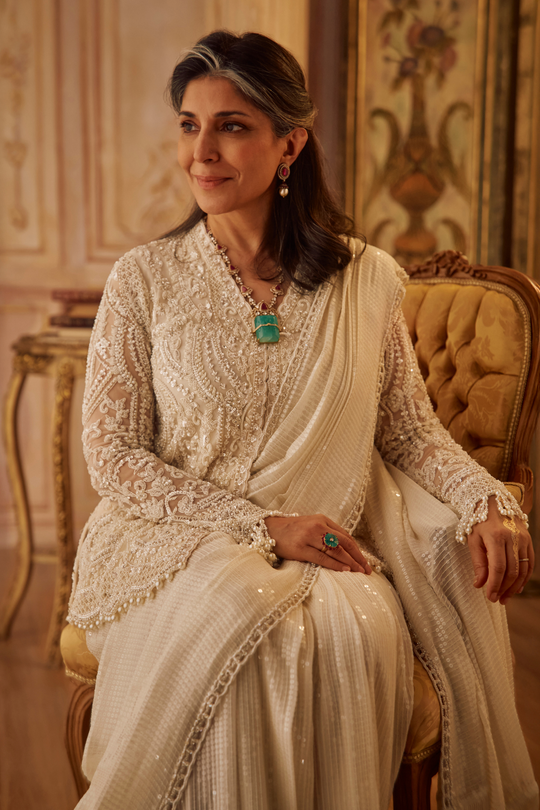 Seema Gujral - Pearl Jacket Saree Set