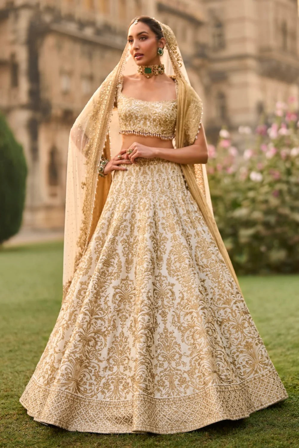 Seema Gujral - Ivory Gold Lehenga Set