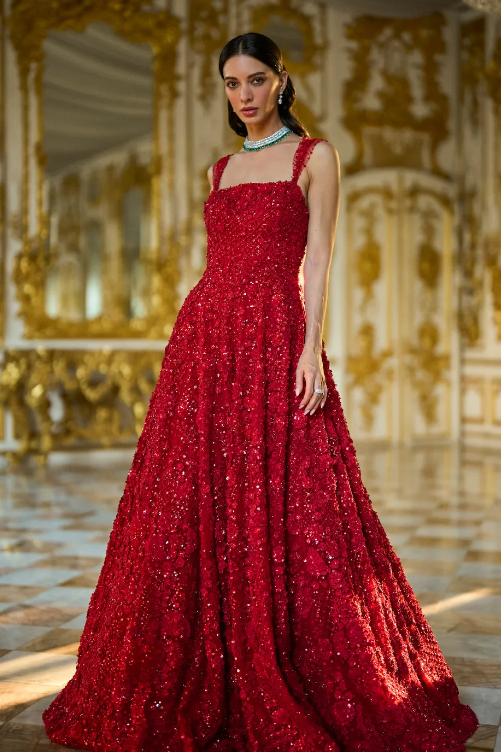 Seema Gujral - Red Three-Dimensional Gown