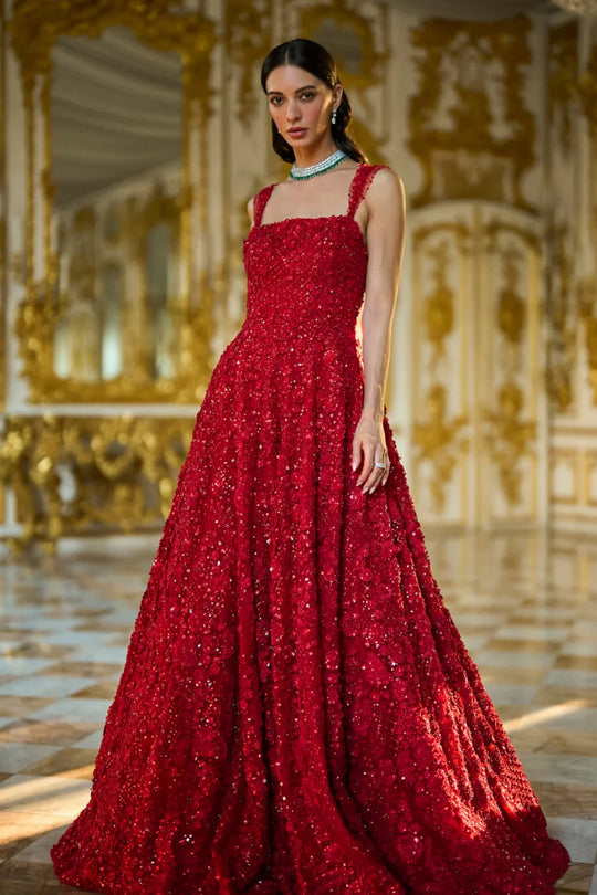 Seema Gujral - Red Three-Dimensional Gown