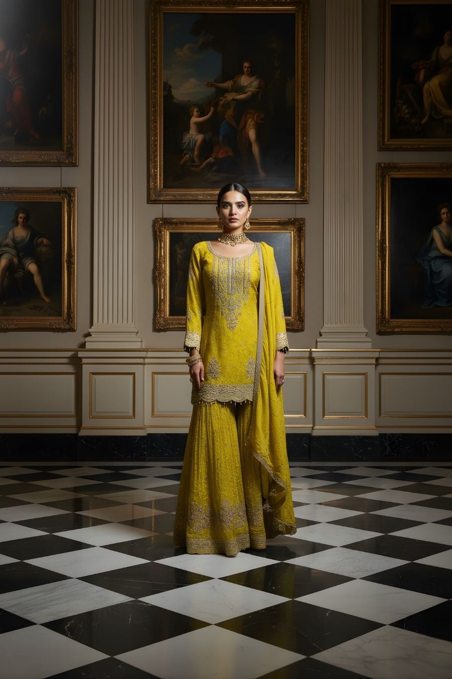 Radiant Yellow Hand-Embroidered Sharara Set