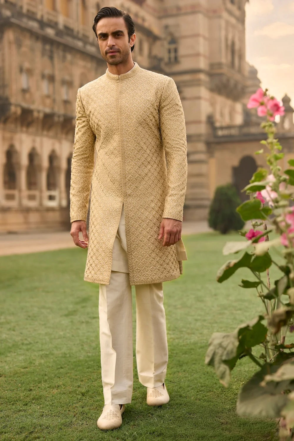 Seema Gujral - Ivory Gold Sherwani Set
