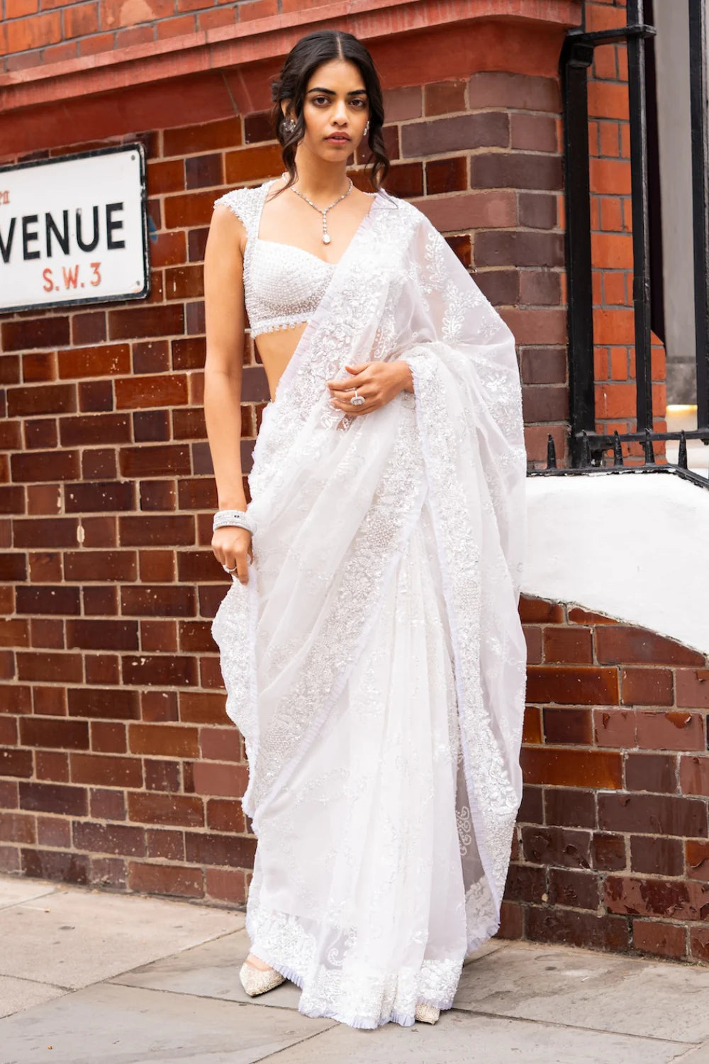 Seema Gujral - Ivory Sequin Saree