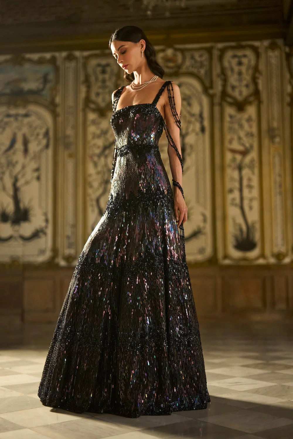 Seema Gujral - Black Multi-Coloured Sequin Gown