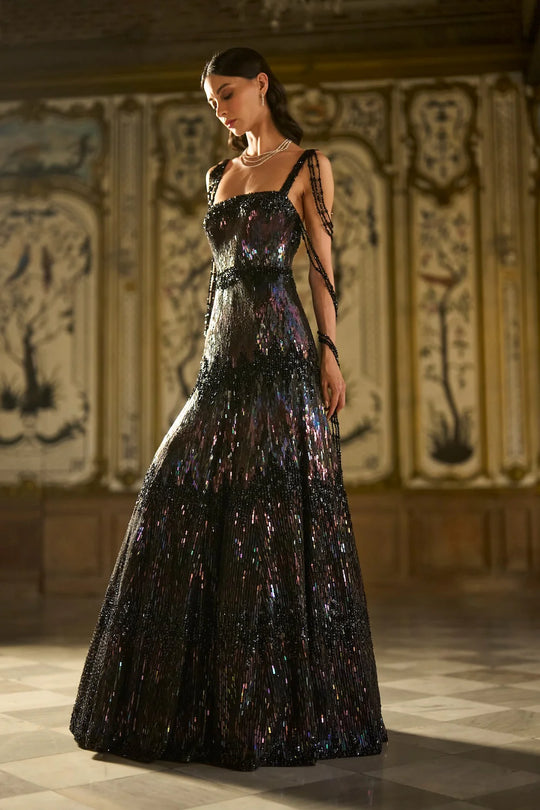 Seema Gujral - Black Multi-Coloured Sequin Gown