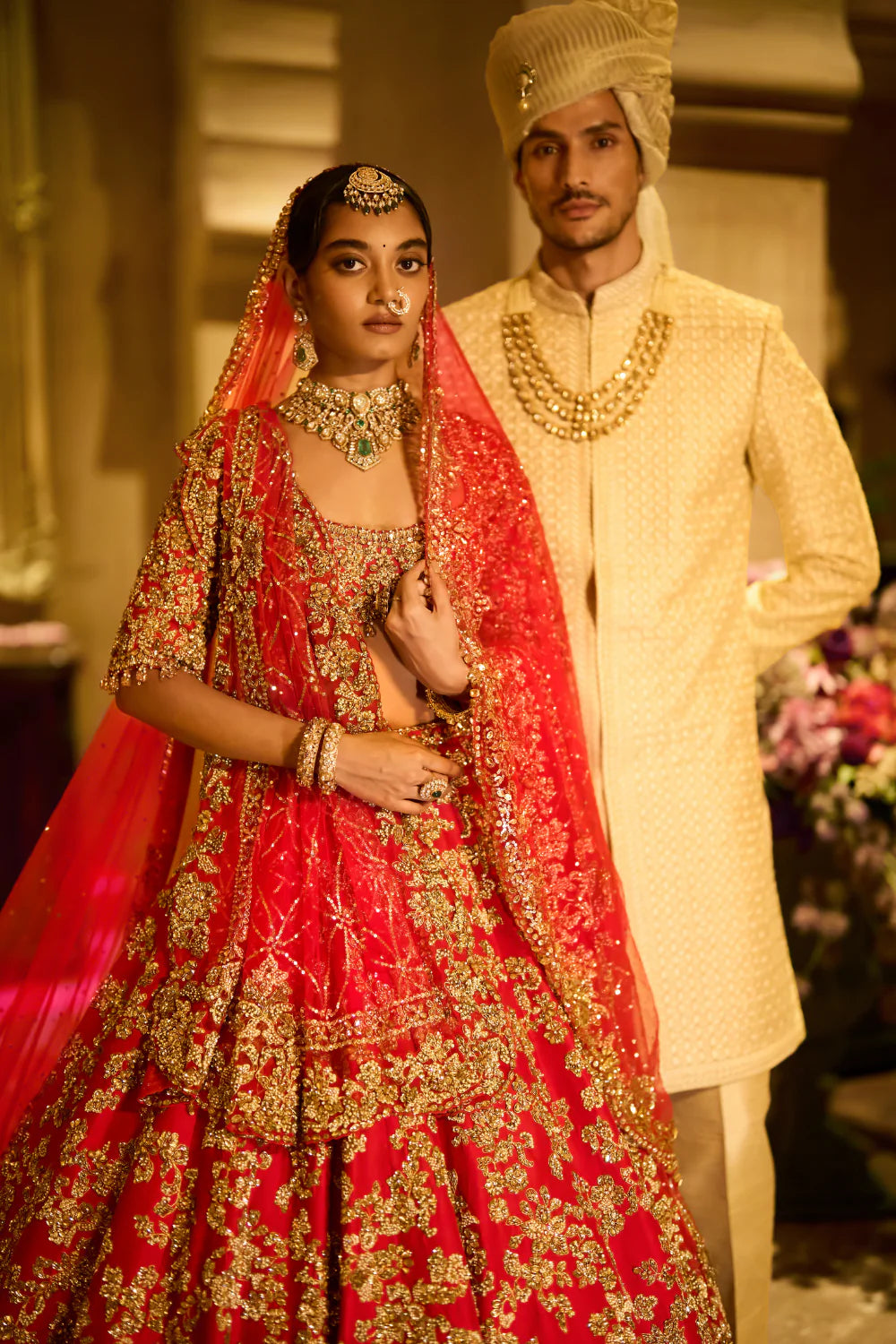 Seema Gujral - Red Zardosi Cut Work Lehenga Set