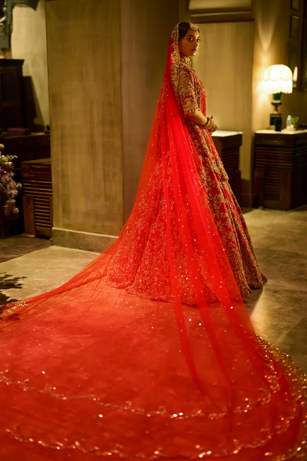 Seema Gujral - Red Zardosi Cut Work Lehenga Set