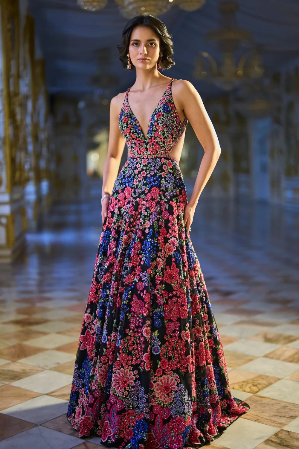 Seema Gujral - Multi-Coloured Floral Gown