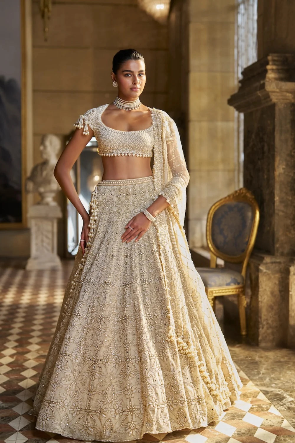 Seema Gujral - Ivory Pearl Lehenga Set