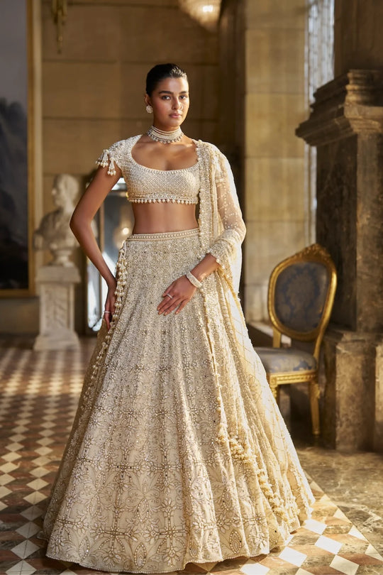 Seema Gujral - Ivory Pearl Lehenga Set