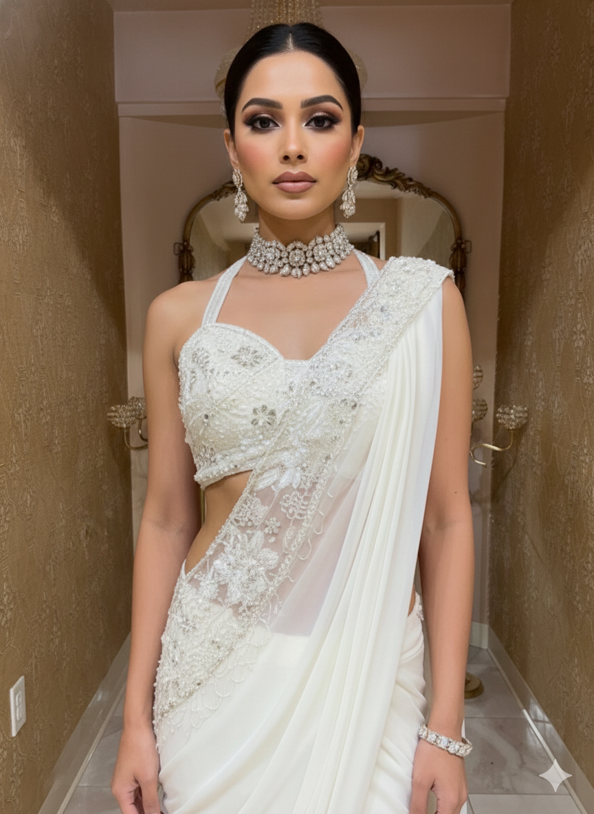 Ivory Ethereal Pre-Draped Saree