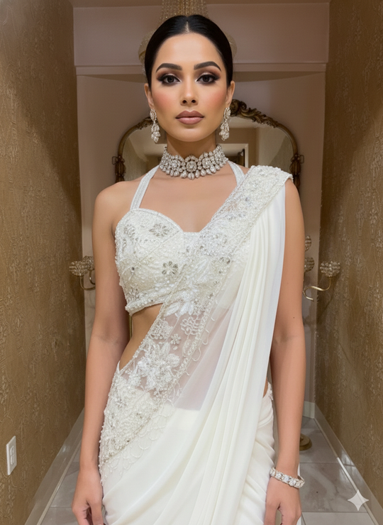 Ivory Ethereal Pre-Draped Saree