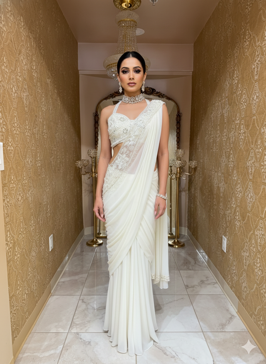 Ivory Ethereal Pre-Draped Saree