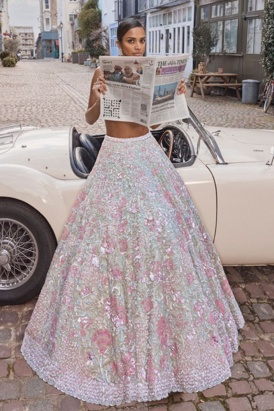 Seema Gujral - Sea Green Sequin Lehenga Set