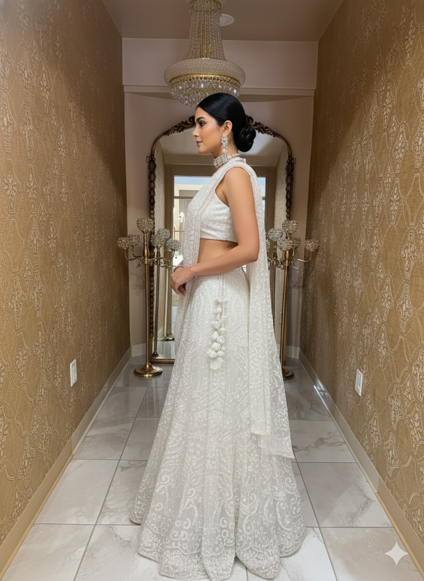 Ivory Pearl &amp; Sequin Lehenga