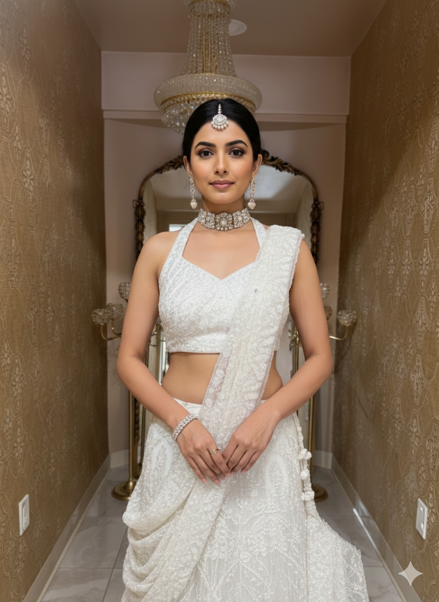 Ivory Pearl &amp; Sequin Lehenga